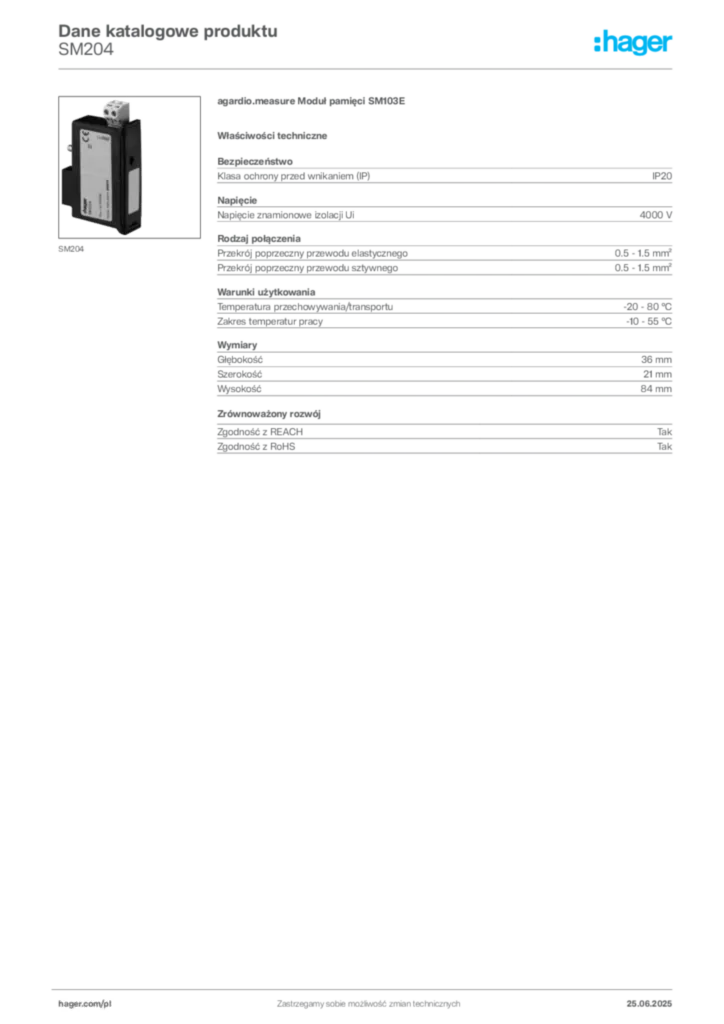 Zdjęcie Hager Karta katalogowa SM204 | Hager Polska