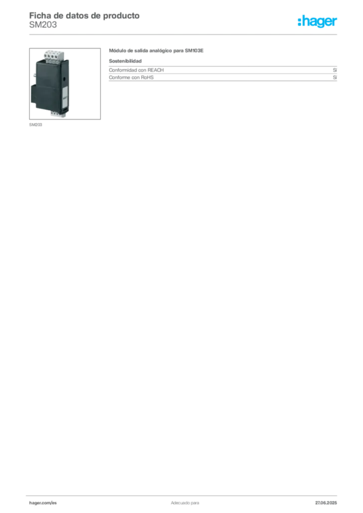 Imagen Hager Ficha de datos de producto SM203 | Hager España