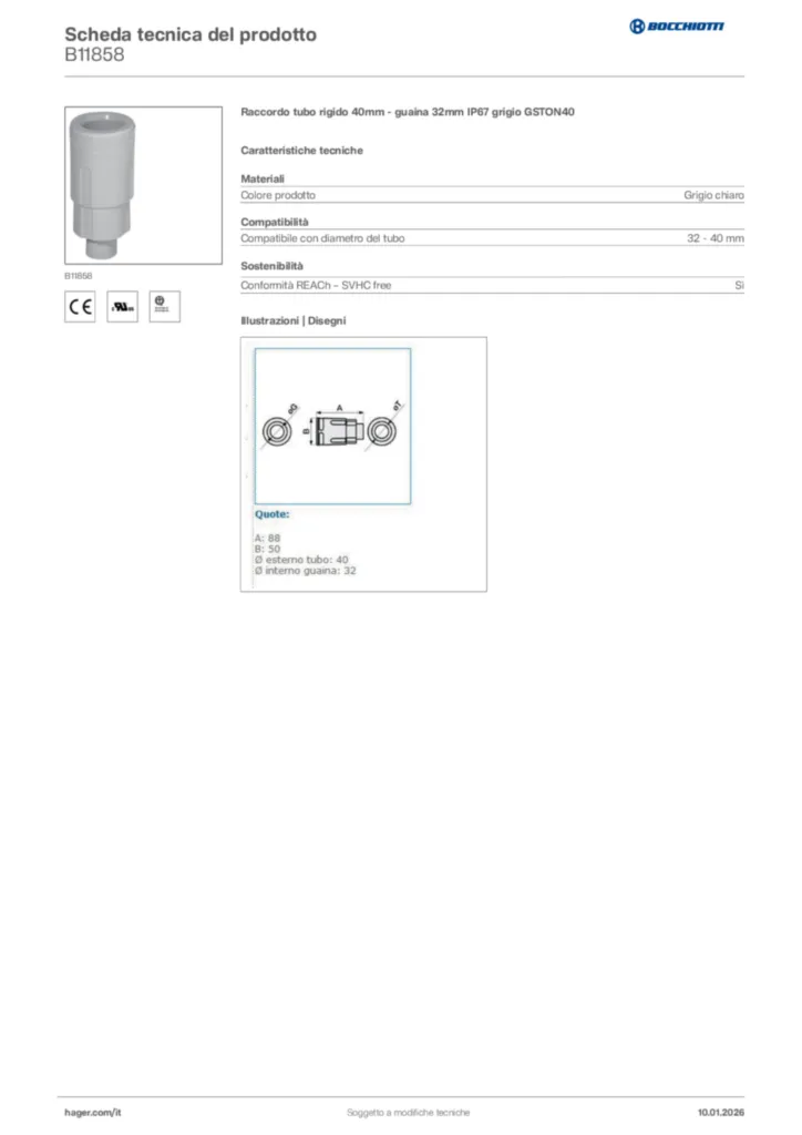 Immagine Bocchiotti Scheda tecnica del prodotto B11858 | Hager Italia