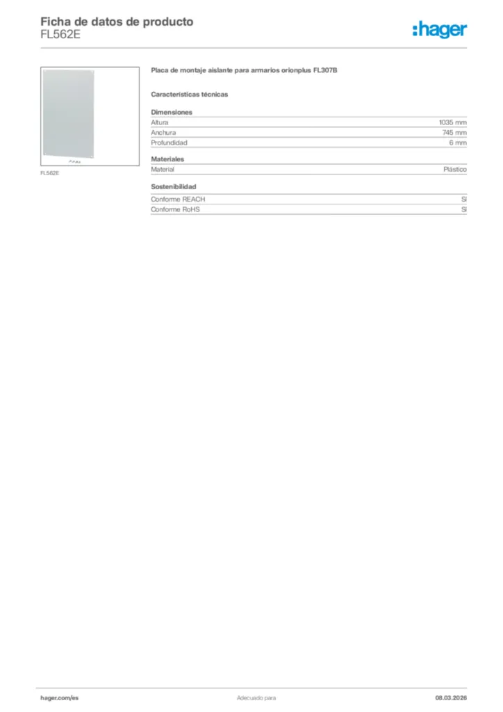 Imagen Hager Ficha de datos de producto FL562E | Hager España