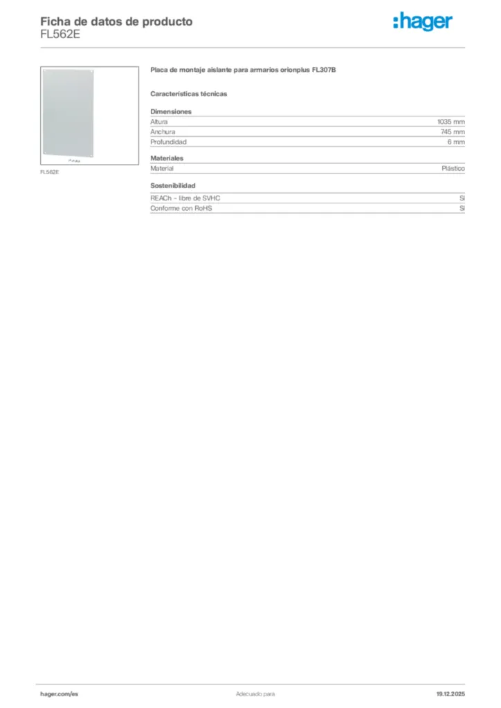 Imagen Hager Ficha de datos de producto FL562E | Hager España