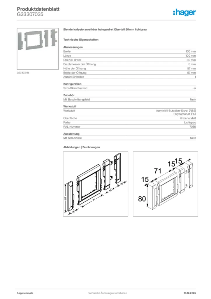 Bild Hager Produktdatenblatt G33307035 | Hager Deutschland