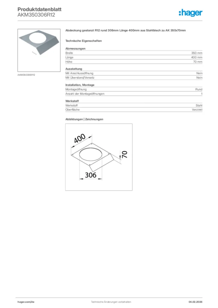 Bild Hager Produktdatenblatt AKM350306R12 | Hager Deutschland
