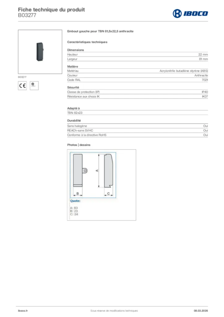 Image Iboco Fiche technique du produit B03277 | Hager France
