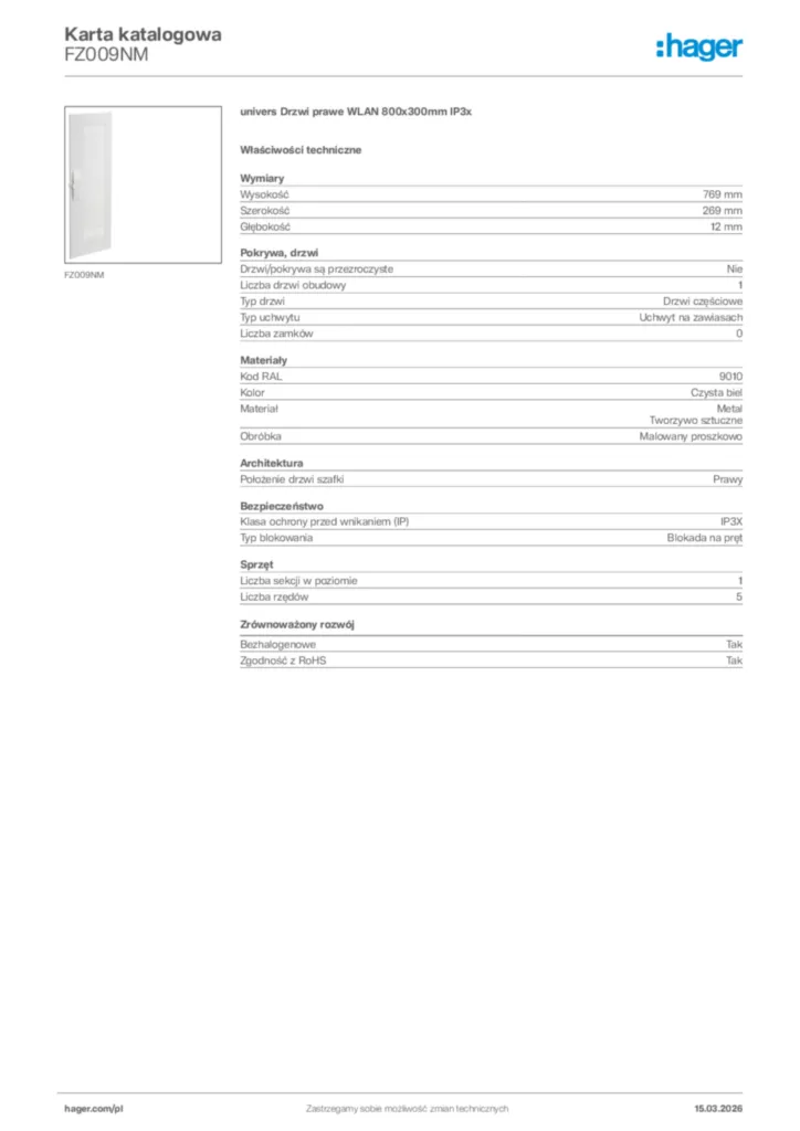 Zdjęcie Hager Karta katalogowa FZ009NM | Hager Polska