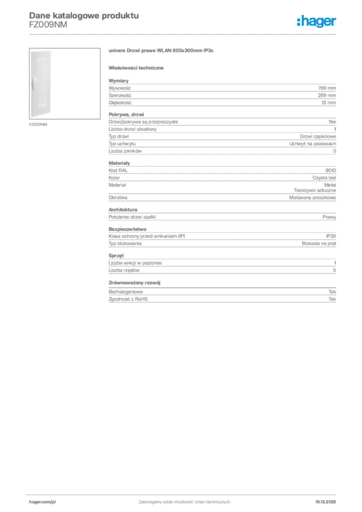 Zdjęcie Hager Karta katalogowa FZ009NM | Hager Polska