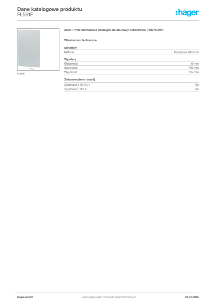 Zdjęcie Hager Karta katalogowa FL561E | Hager Polska