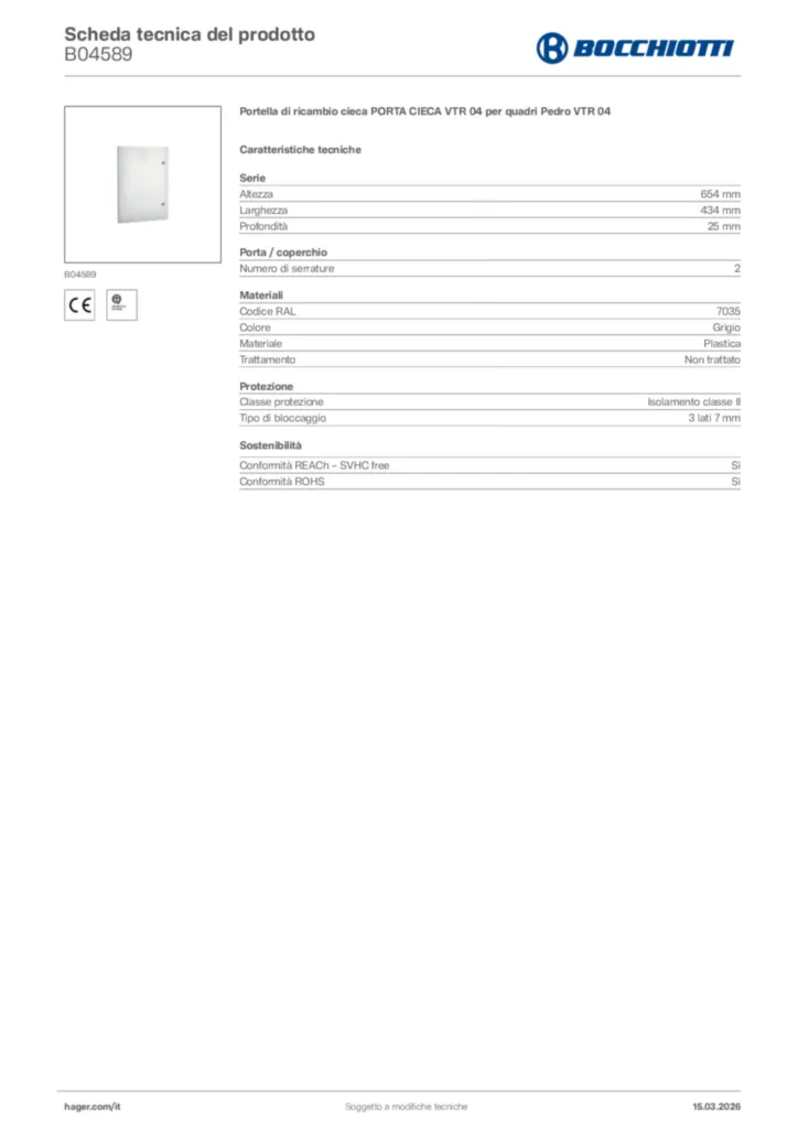 Immagine Bocchiotti Scheda tecnica del prodotto B04589 | Hager Italia