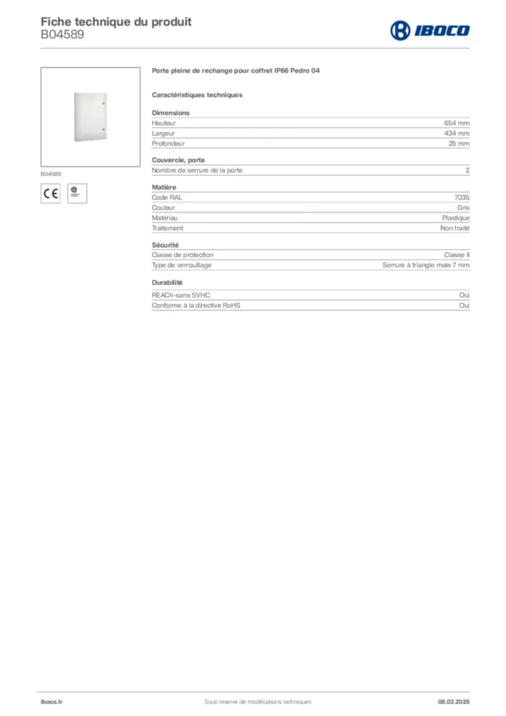 Image Iboco Fiche technique du produit B04589 | Hager France