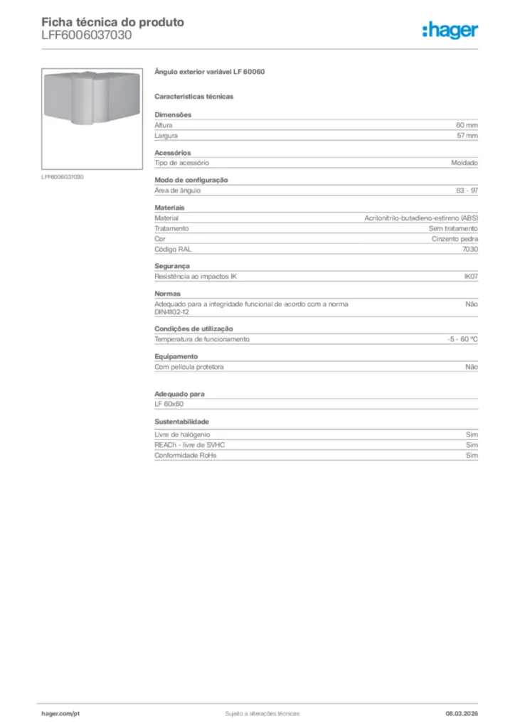 Imagem Hager Ficha técnica do produto LFF6006037030 | Hager Portugal