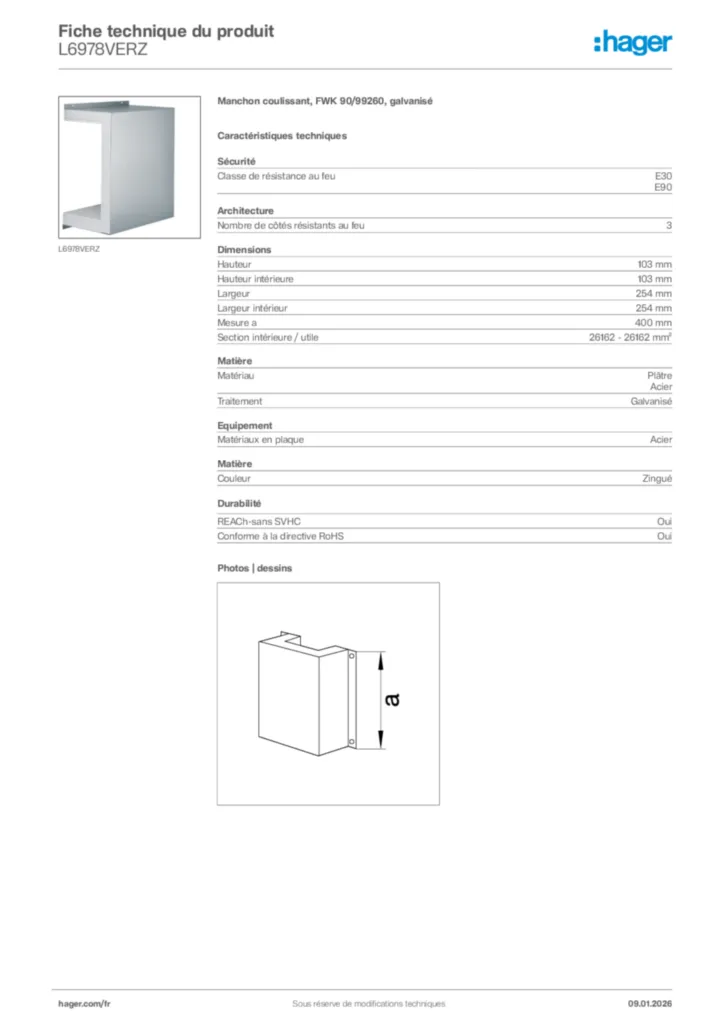 Image Hager Fiche technique du produit L6978VERZ | Hager France