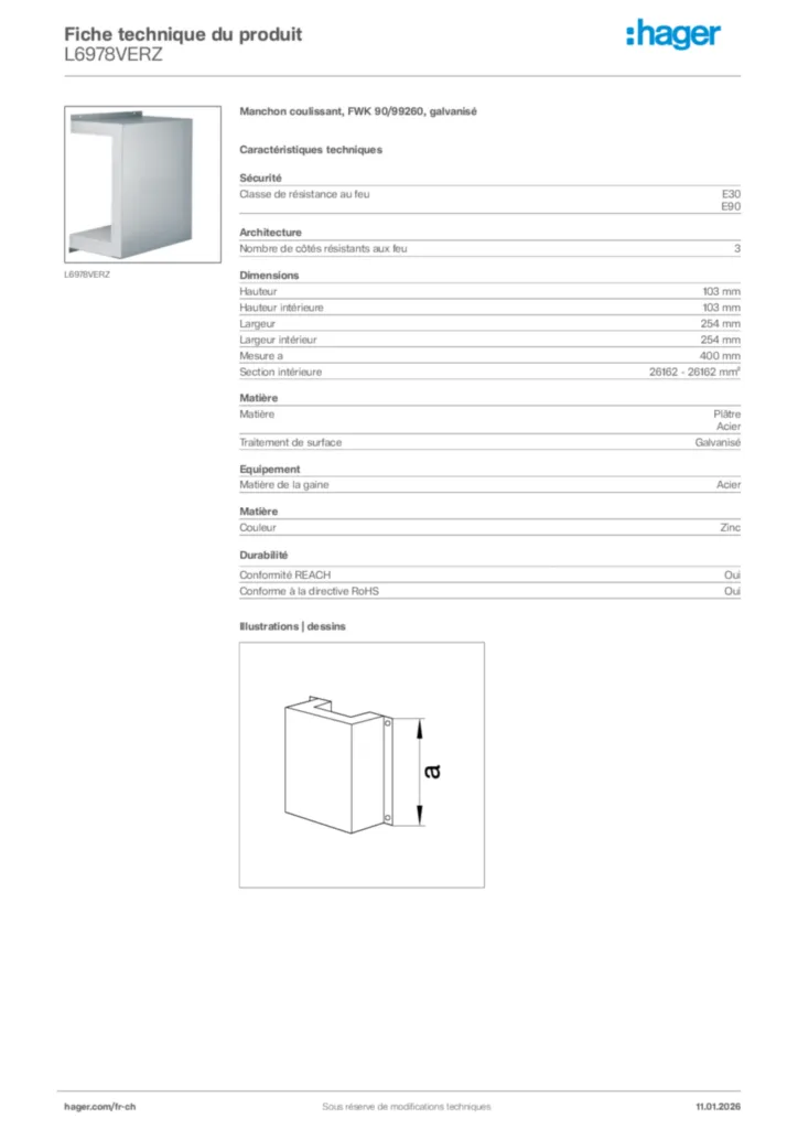 Image Hager Fiche technique du produit L6978VERZ | Hager Suisse