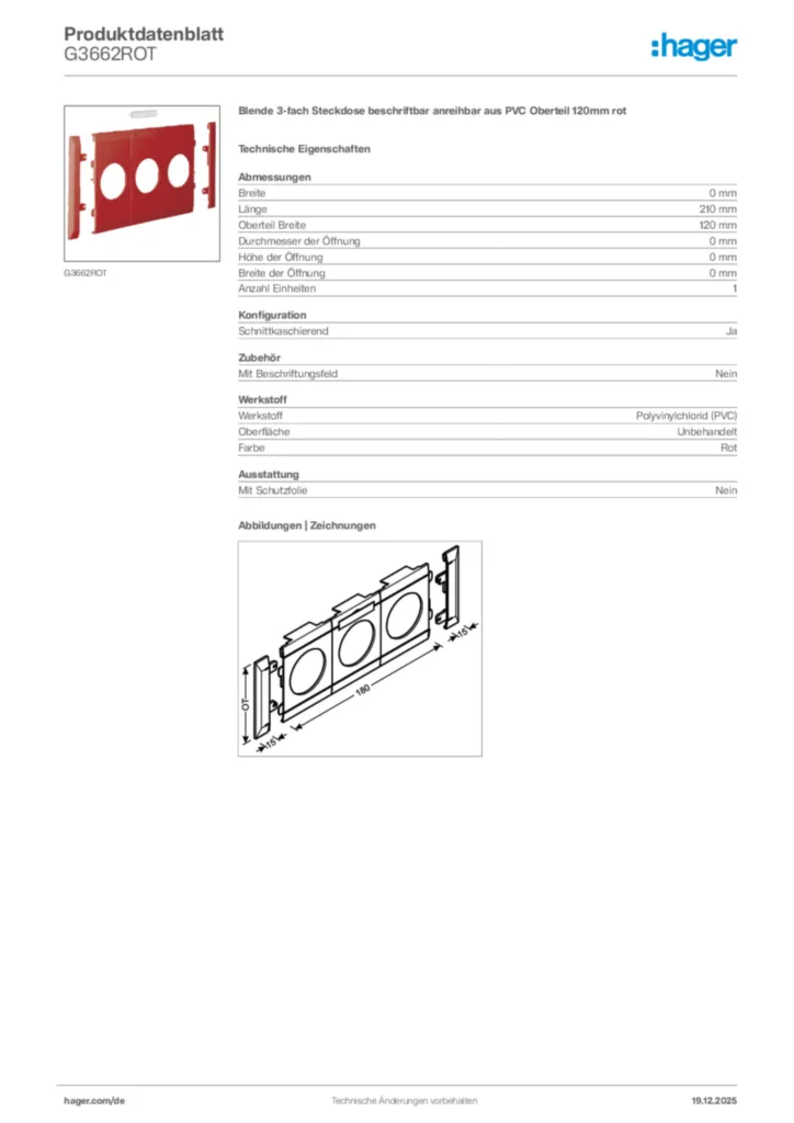 Bild Hager Produktdatenblatt G3662ROT | Hager Deutschland