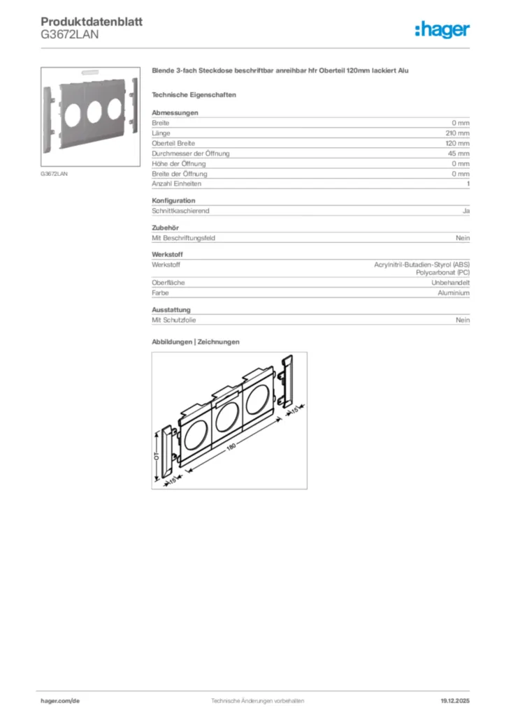 Bild Hager Produktdatenblatt G3672LAN | Hager Deutschland