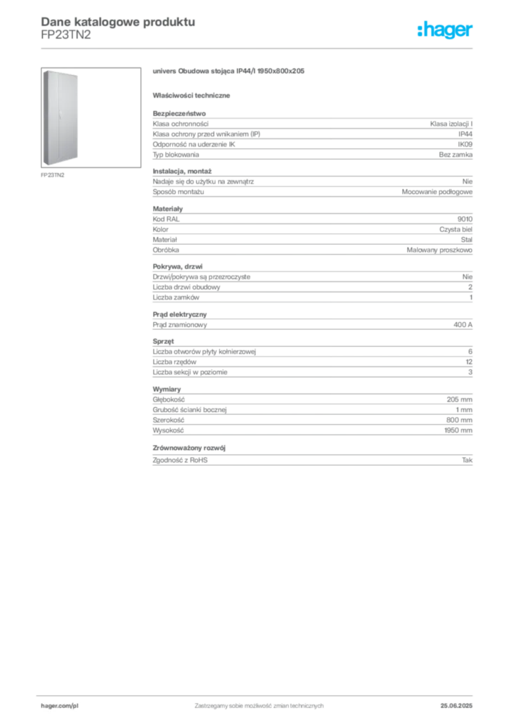 Zdjęcie Hager Karta katalogowa FP23TN2 | Hager Polska
