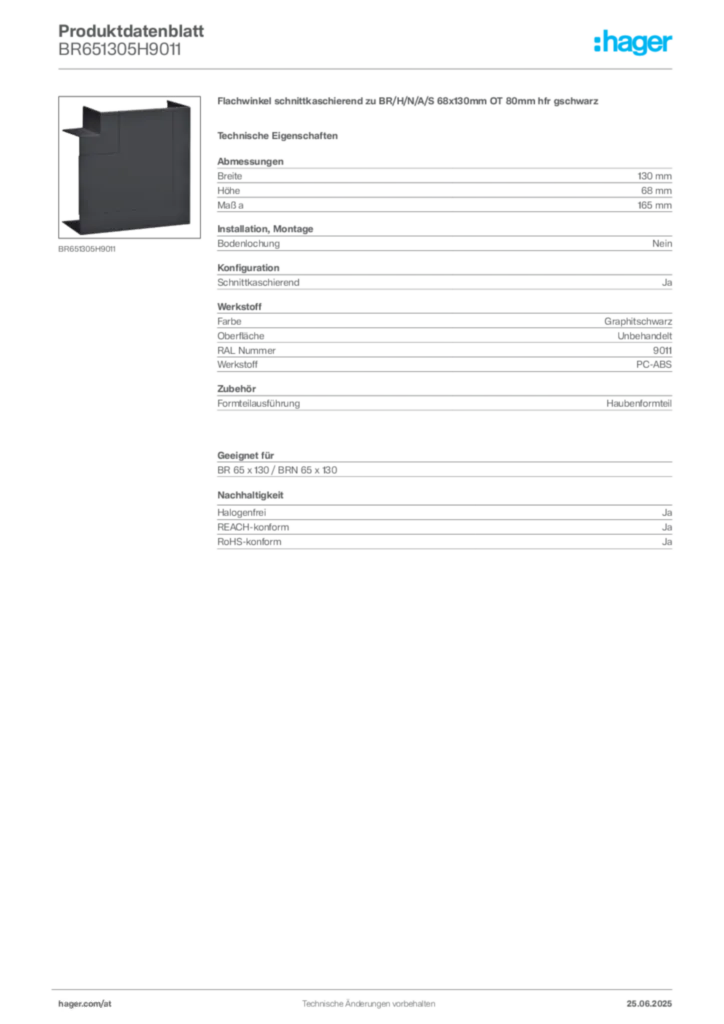 Bild Hager Produktdatenblatt BR651305H9011 | Hager Deutschland