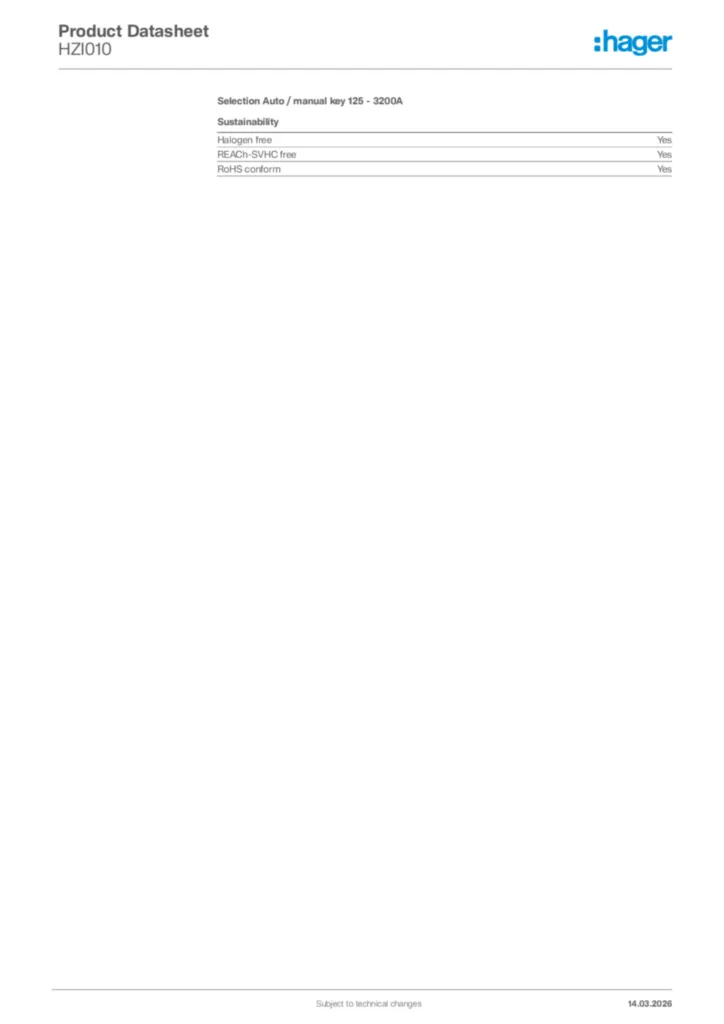 Image Hager Product data sheet HZI010  | Hager Africa