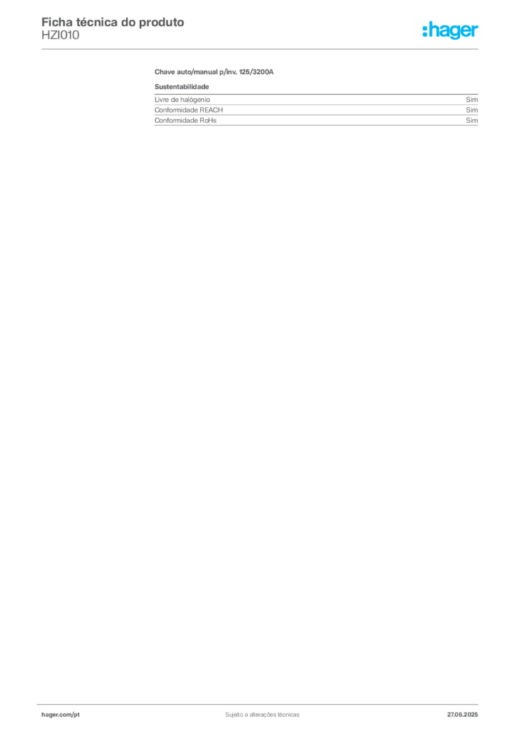 Imagem Hager Ficha técnica do produto HZI010 | Hager Portugal