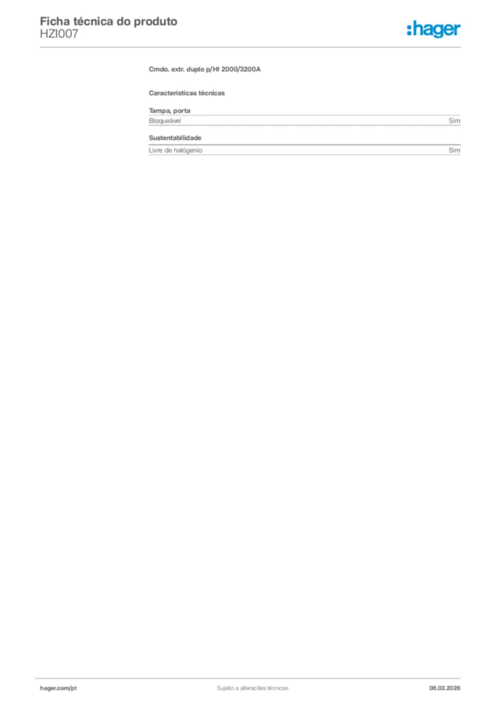 Imagem Hager Ficha técnica do produto HZI007 | Hager Portugal