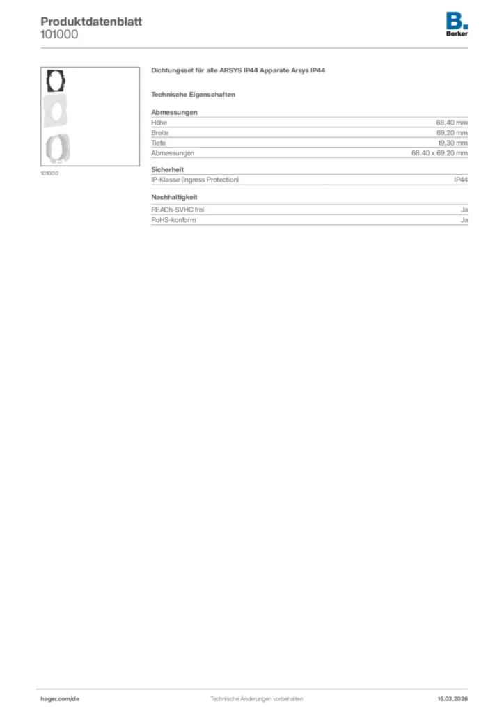 Bild Berker Produktdatenblatt 101000 | Hager Deutschland