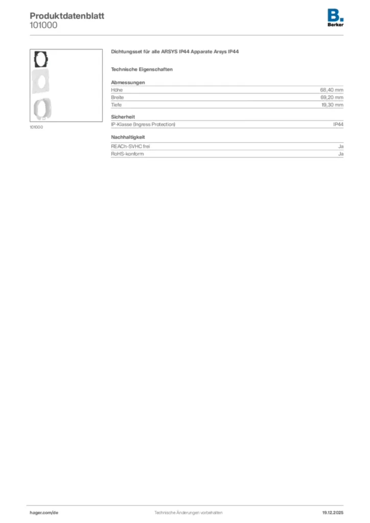 Bild Hager Produktdatenblatt 101000 | Hager Deutschland