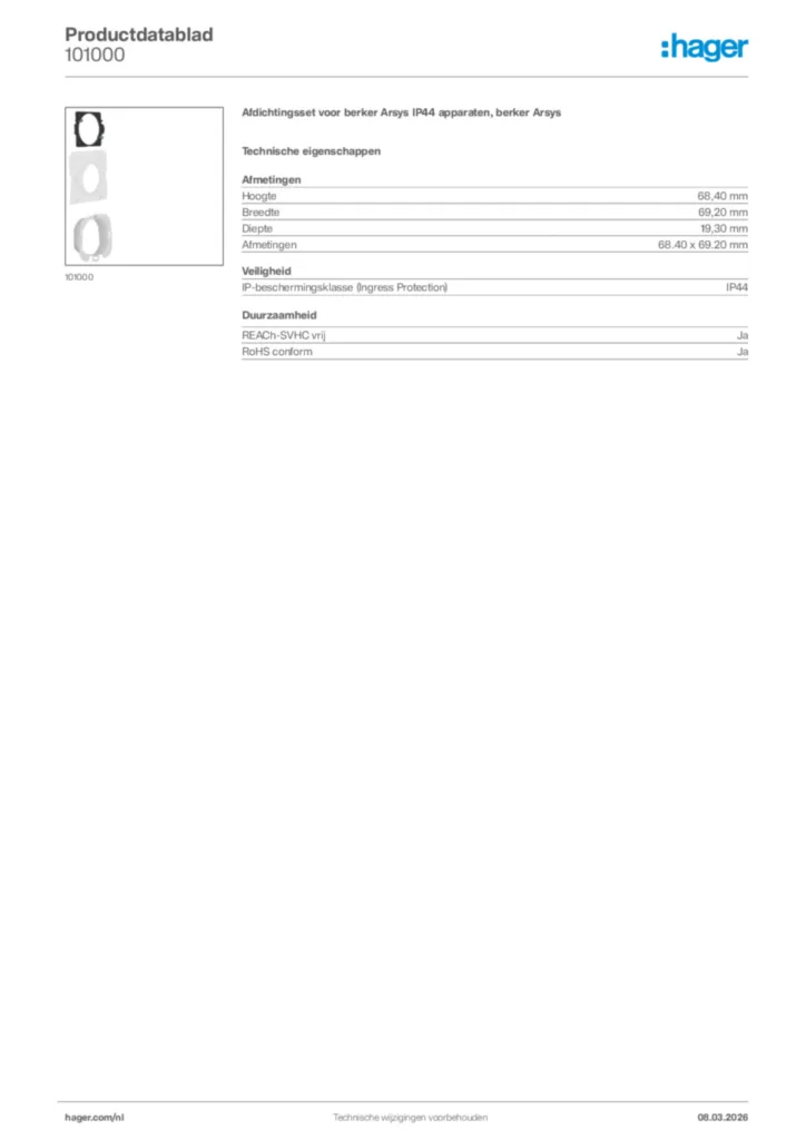 Afbeelding Hager Productdatablad 101000 | Hager Nederland