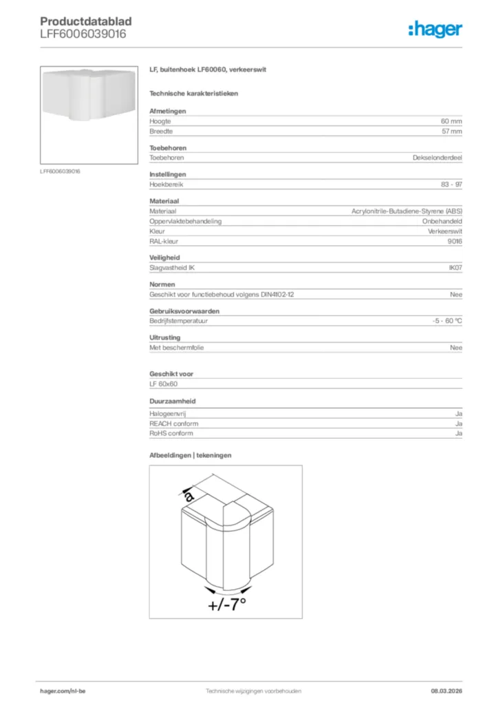 Afbeelding Hager Productdatablad LFF6006039016 | Hager Belgium
