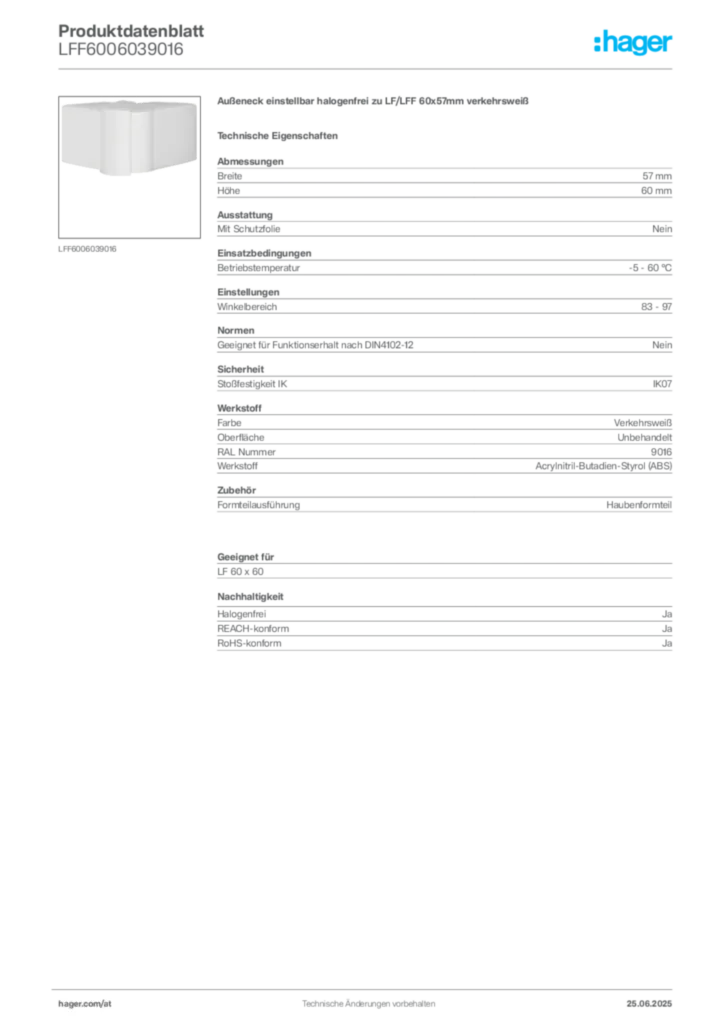 Bild Hager Produktdatenblatt LFF6006039016 | Hager Deutschland