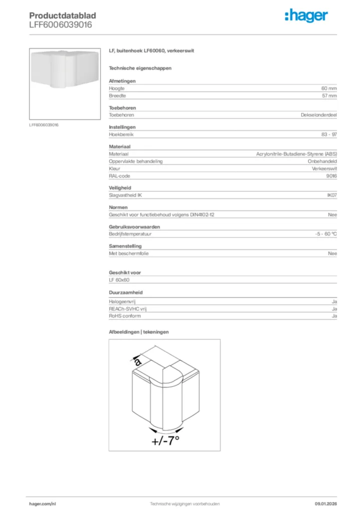 Afbeelding Hager Productdatablad LFF6006039016 | Hager Nederland