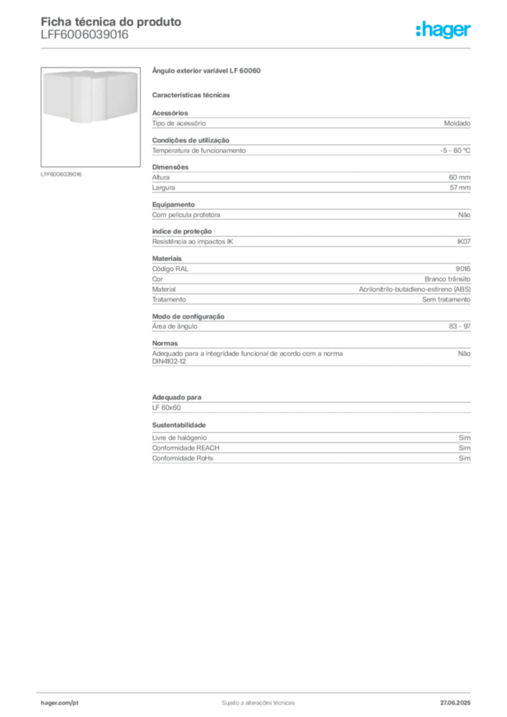 Imagem Hager Ficha técnica do produto LFF6006039016 | Hager Portugal