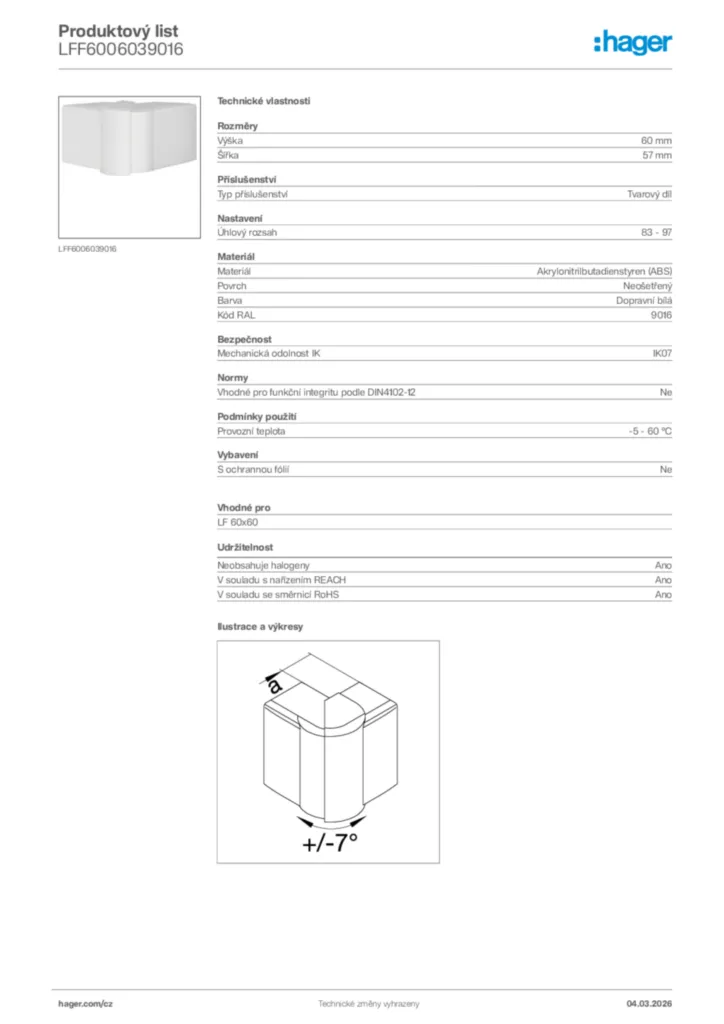 Obrázek Hager Product data sheet LFF6006039016 | Hager