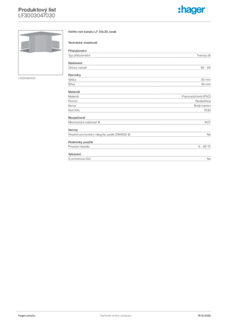 Obrázek Hager Produktový list LF3003047030 | Hager