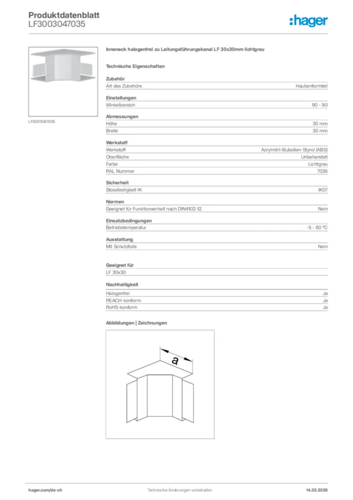 Bild Hager Produktdatenblatt LF3003047035 | Hager Schweiz