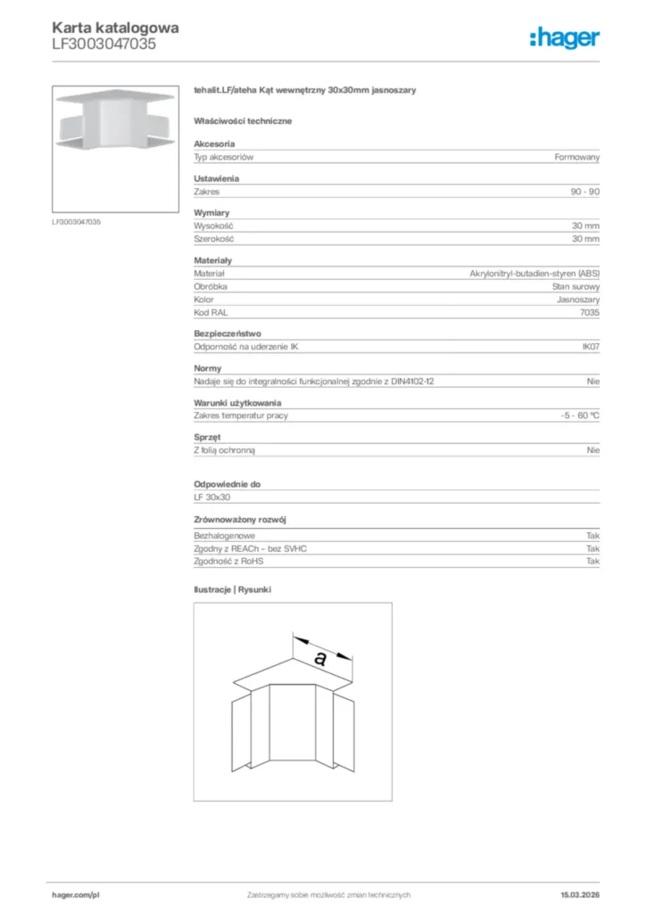 Zdjęcie Hager Karta katalogowa LF3003047035 | Hager Polska