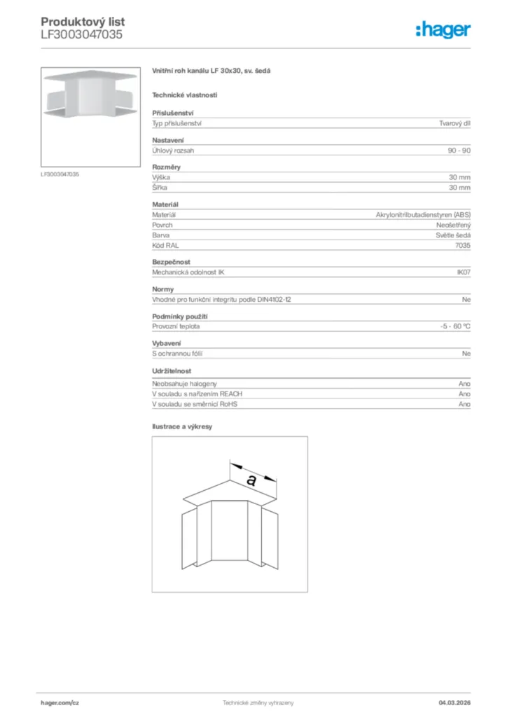 Obrázek Hager Product data sheet LF3003047035 | Hager