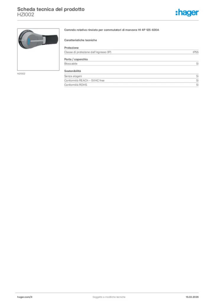 Immagine Hager Scheda tecnica del prodotto HZI002 | Hager Italia