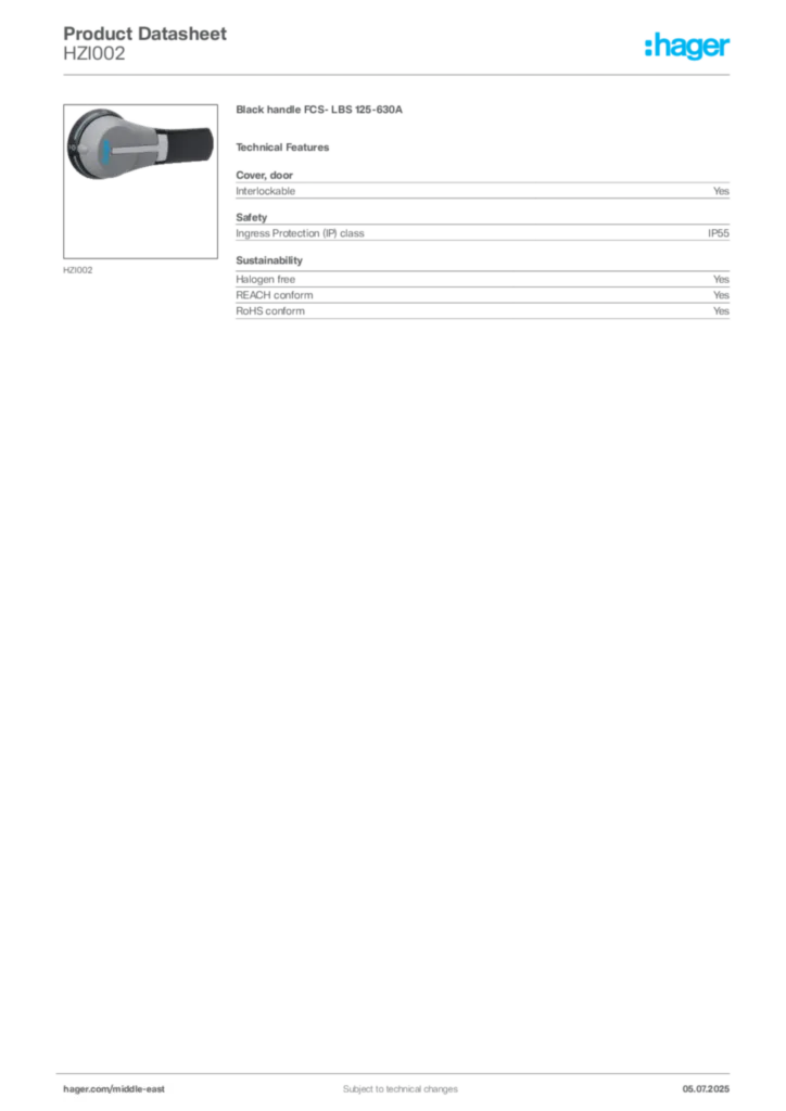 Image Hager Product data sheet HZI002  | Hager