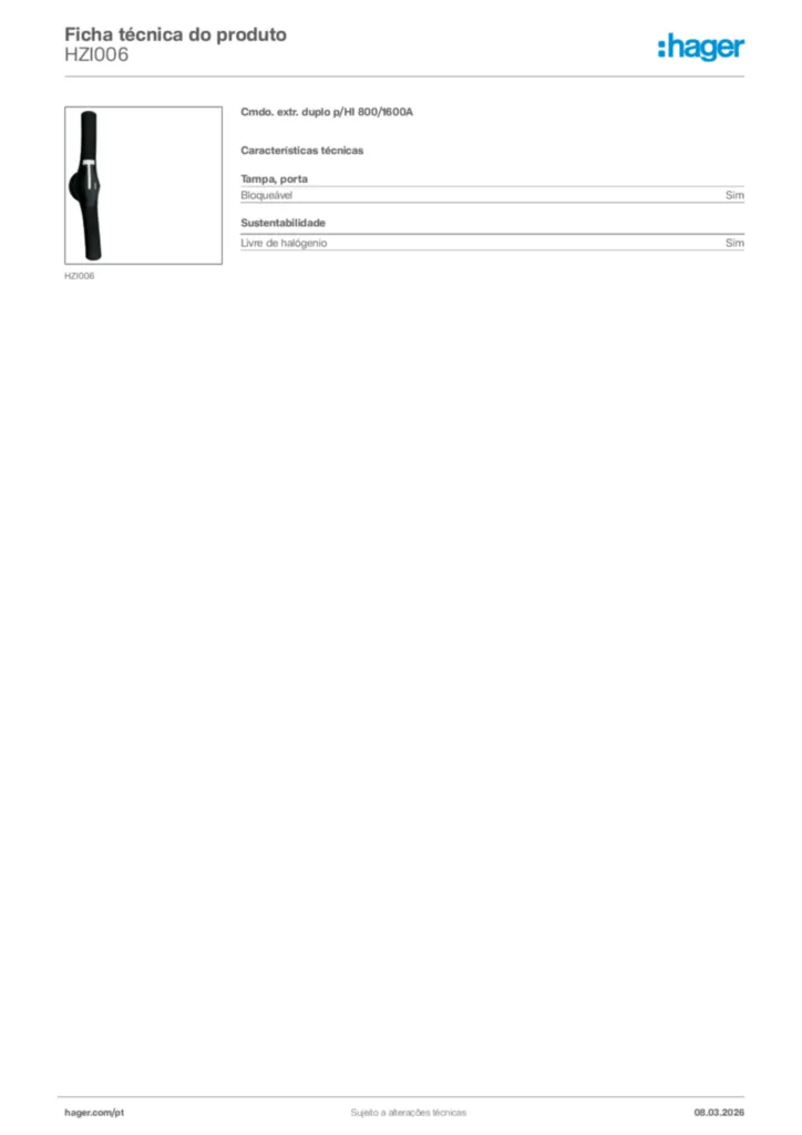 Imagem Hager Ficha técnica do produto HZI006 | Hager Portugal