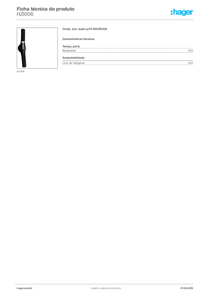 Imagem Hager Ficha técnica do produto HZI006 | Hager Portugal