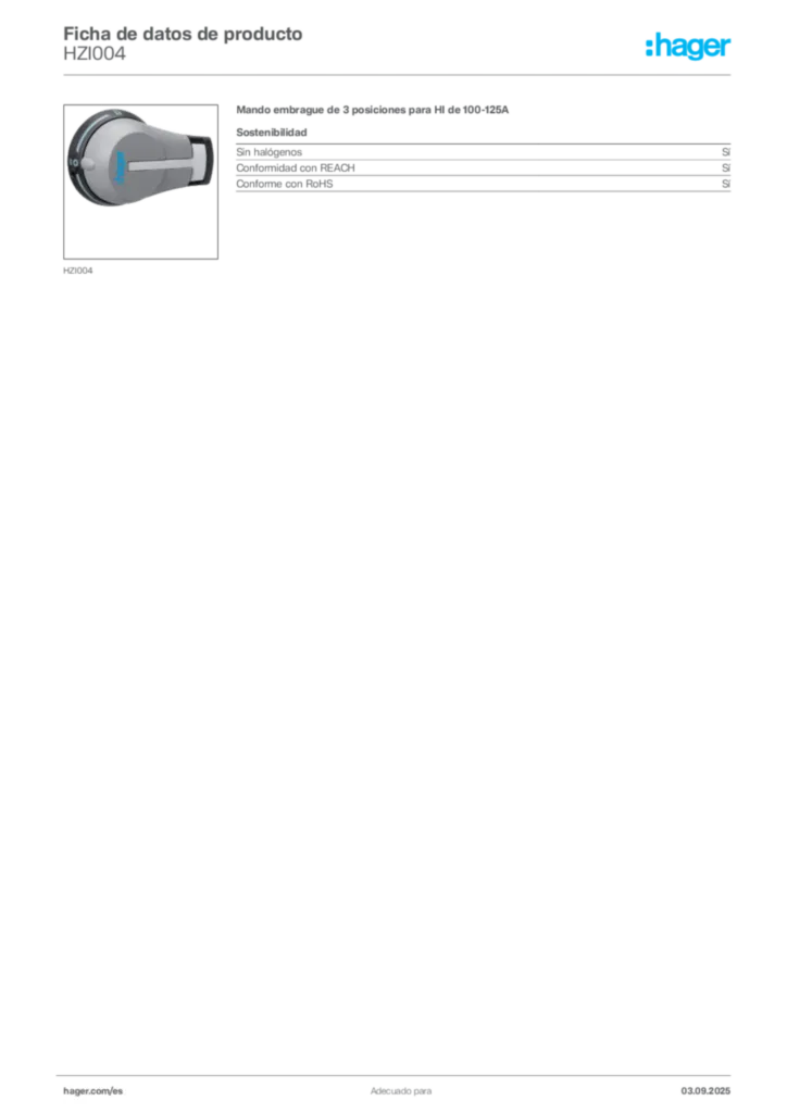 Imagen Hager Ficha de datos de producto HZI004 | Hager España