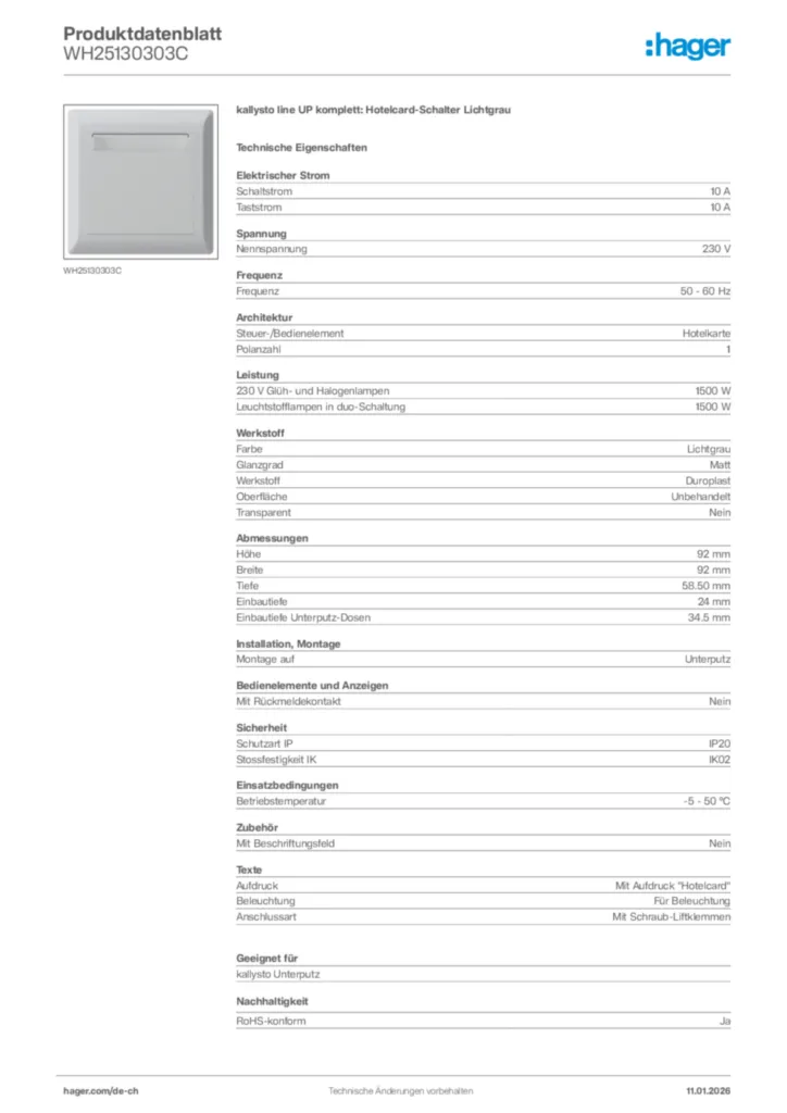 Bild Hager Produktdatenblatt WH25130303C | Hager Schweiz