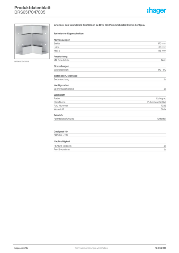Bild Hager Produktdatenblatt BRS6517047035 | Hager Deutschland