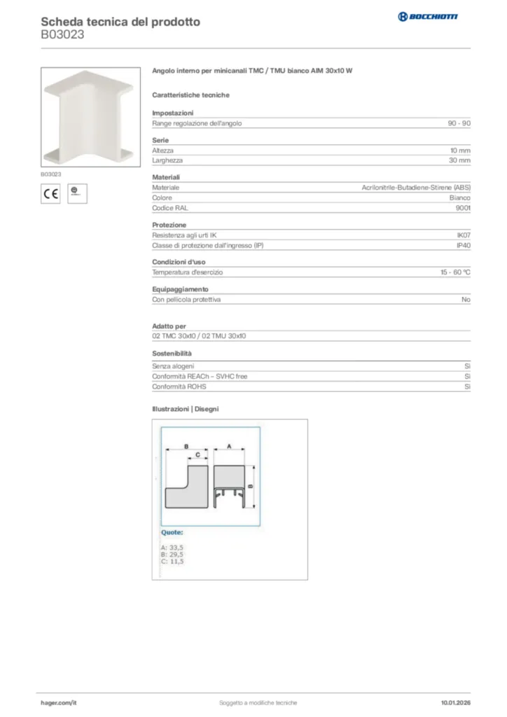 Immagine Bocchiotti Scheda tecnica del prodotto B03023 | Hager Italia