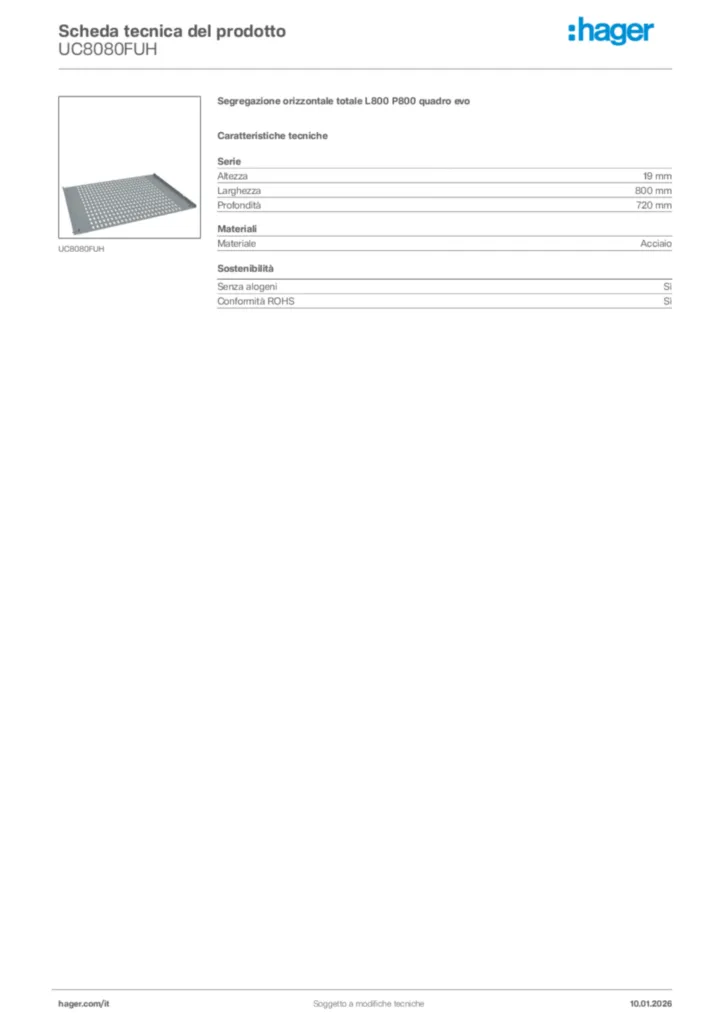 Immagine Hager Scheda tecnica del prodotto UC8080FUH | Hager Italia