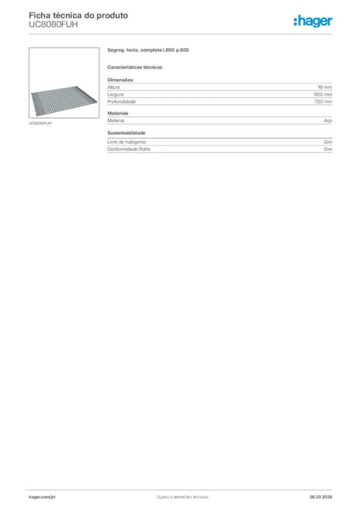 Imagem Hager Ficha técnica do produto UC8080FUH | Hager Portugal