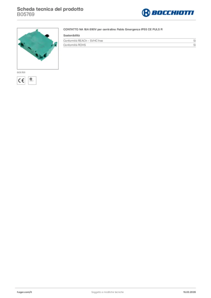 Immagine Bocchiotti Scheda tecnica del prodotto B05769 | Hager Italia