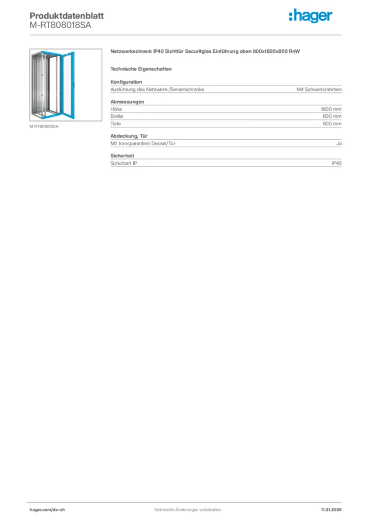 Bild Hager Produktdatenblatt M-RT808018SA | Hager Schweiz