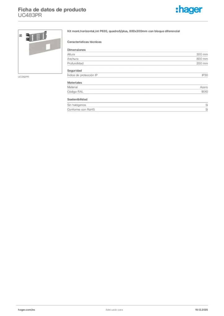 Imagen Hager Ficha de datos de producto UC483PR | Hager España