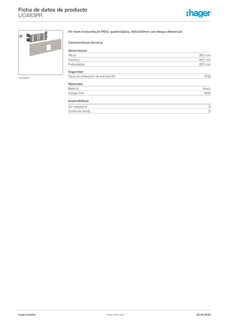 Imagen Hager Ficha de datos de producto UC483PR | Hager España