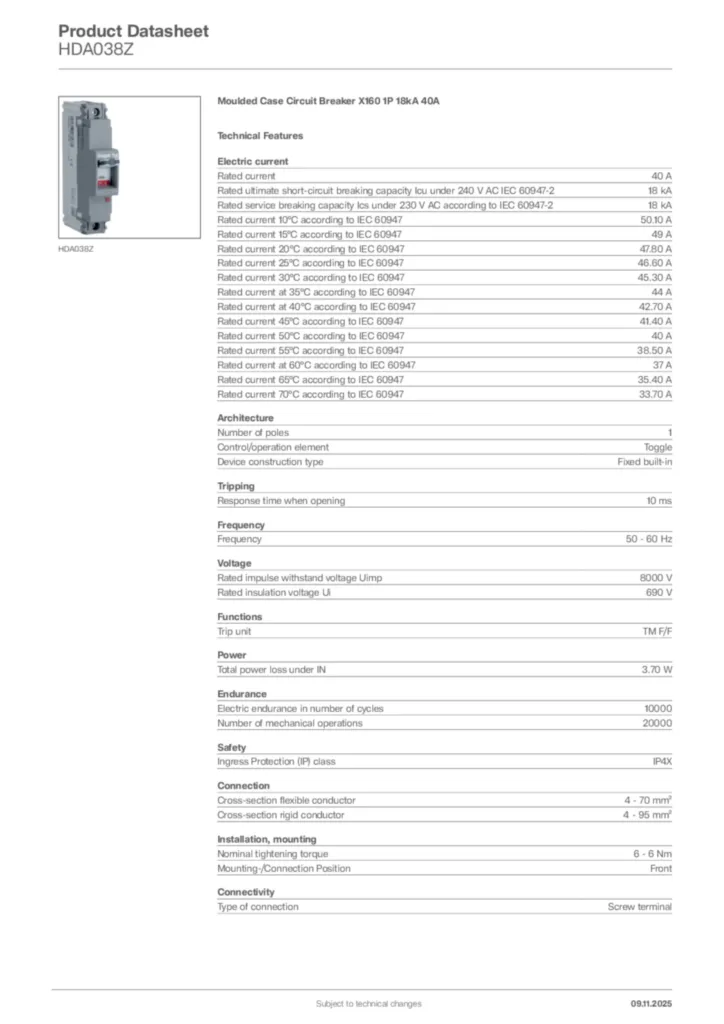 Image Hager Product data sheet HDA038Z  | Hager Africa